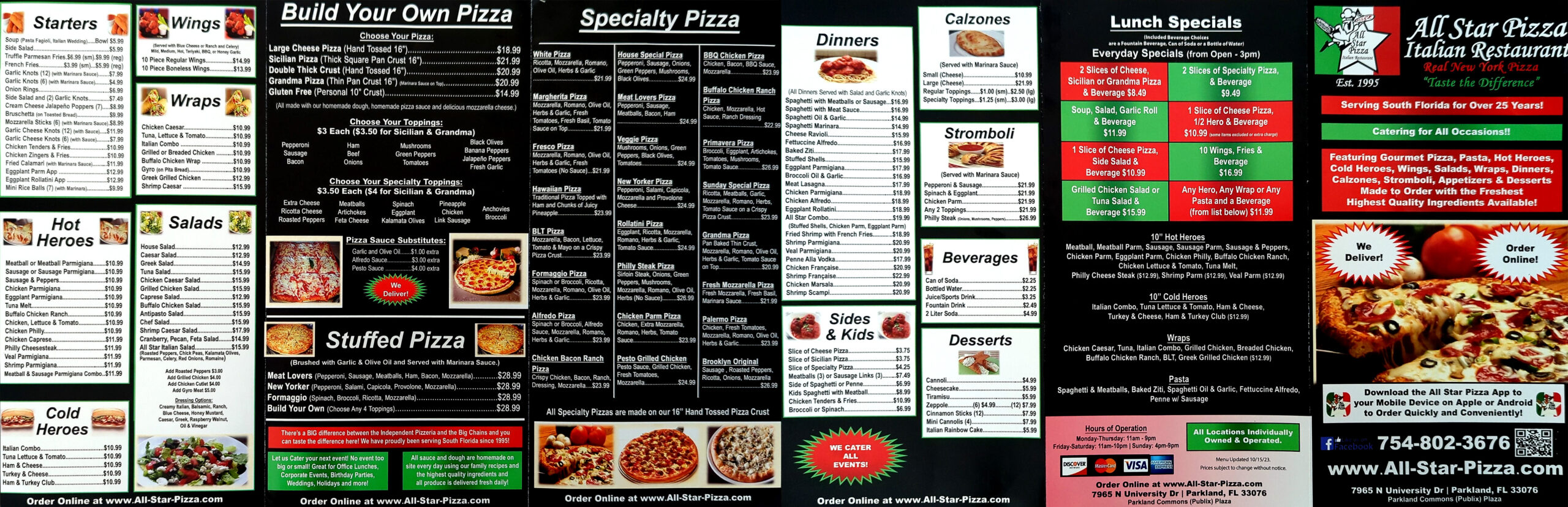 all star pizza parkland menu